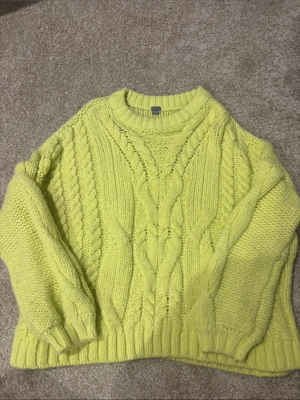 Aerie Chunky Cable Knit Sweater in Lemon Yellow - Women's Sweater